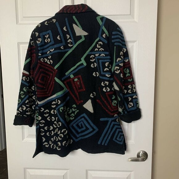 JA Resorts Abstract Women’s Small Mixed Media Wool Coat Embellished Vintage - Picture 3 of 11